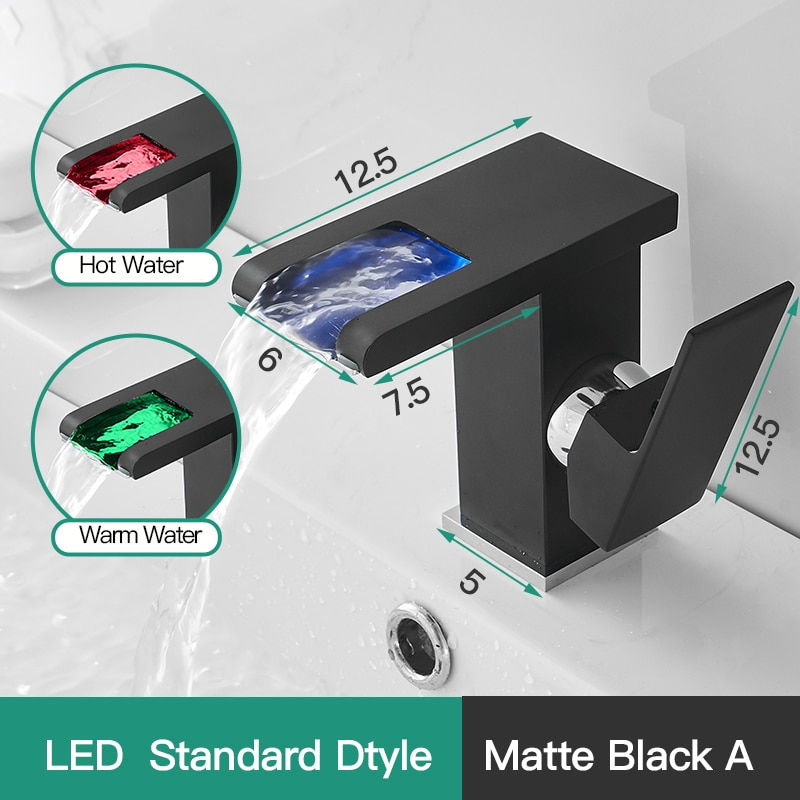 Thumbnail: LED Basin Faucet Luminous Waterfall Temperature Colors Change  Brass  Bathroom 