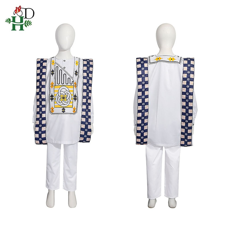 Thumbnail: New African Tradition Clothes For Kids Boys White Long Sleeve Tops Embroidery D