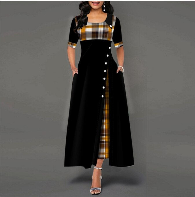Miniaturbild: Fashion Women Dress Spring O-neck Long-sleeved A-line Lady Party Dresses Vintag