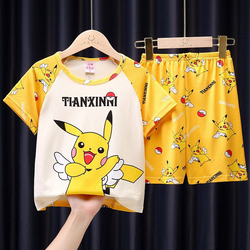 Thumbnail: Pikachu Pokemon Boys Girls Summer Clothes Set Short Sleeve T-Shirt Shorts Kids 