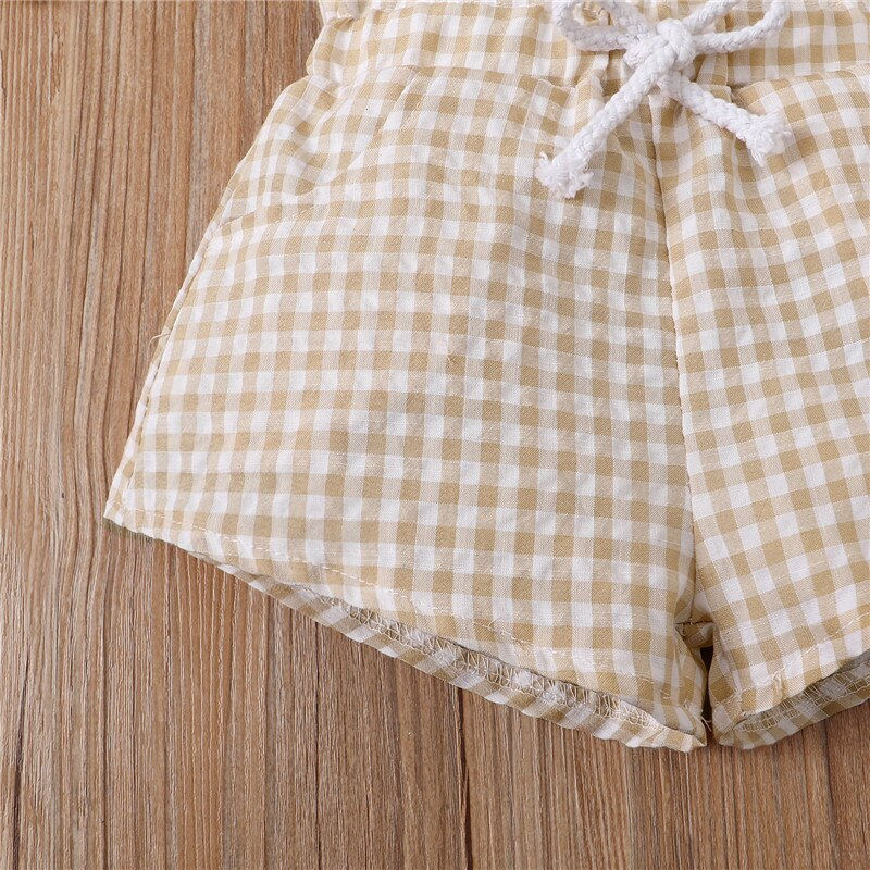 الصورة المصغرة: 1-4 Years Toddler Girls Two-Piece Outfits Plaid Hollowed Shoulder Crop Tops + E