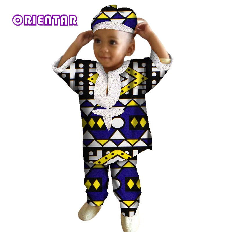 Thumbnail: African Clothes for Kids Short Sleeve Shirt Tops and Pants and Hats African Wax