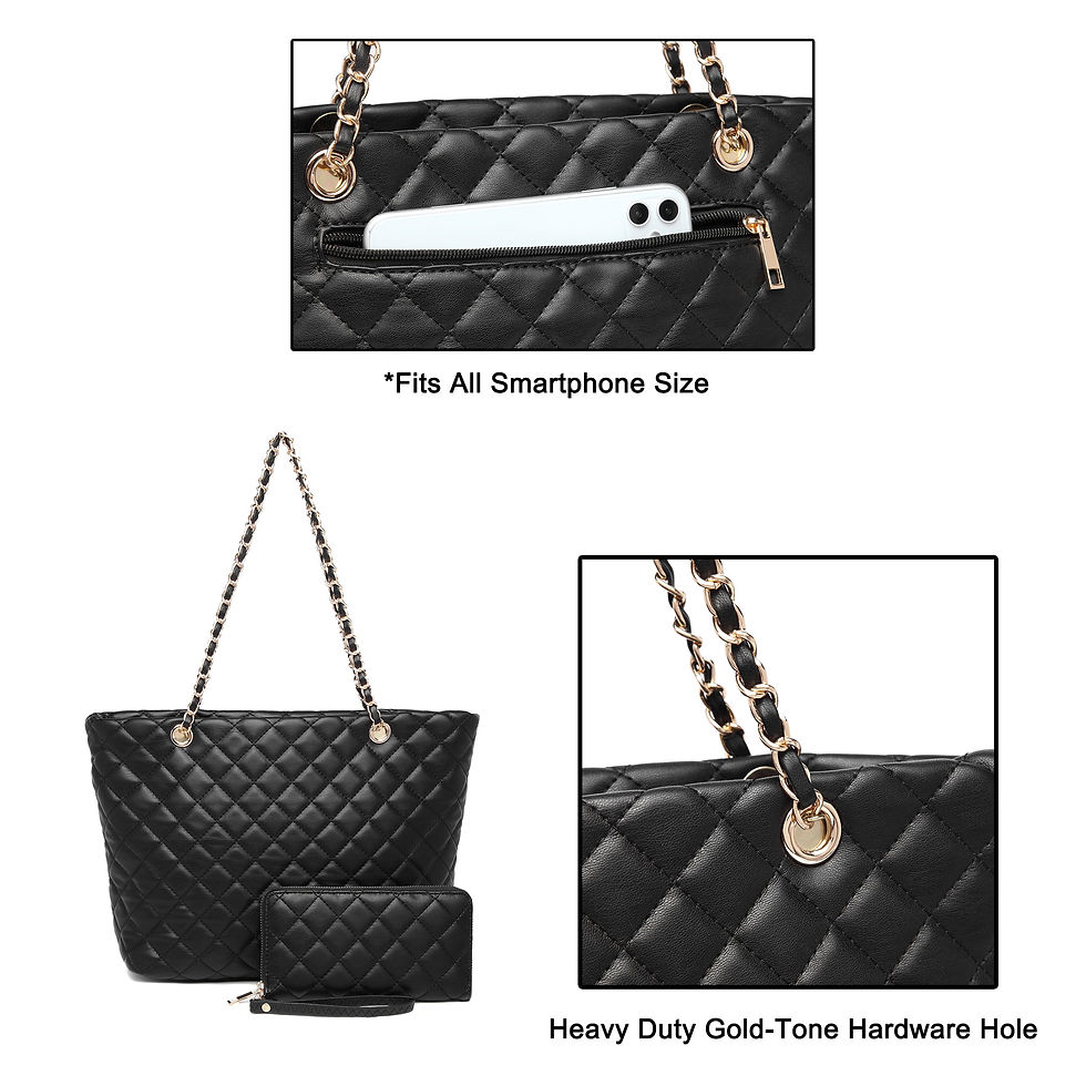 Miniature : Poppy Quilted Women Handbags Purses Leather Tote Bag Satchel Wallet Set 2Pcs Ch