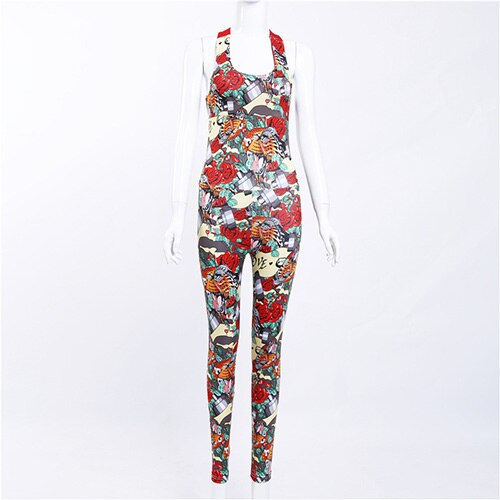 Thumbnail: Sexy Yoga Sport Jumpsuits Backless Female Gym Clothes Flower Print Running Fitn