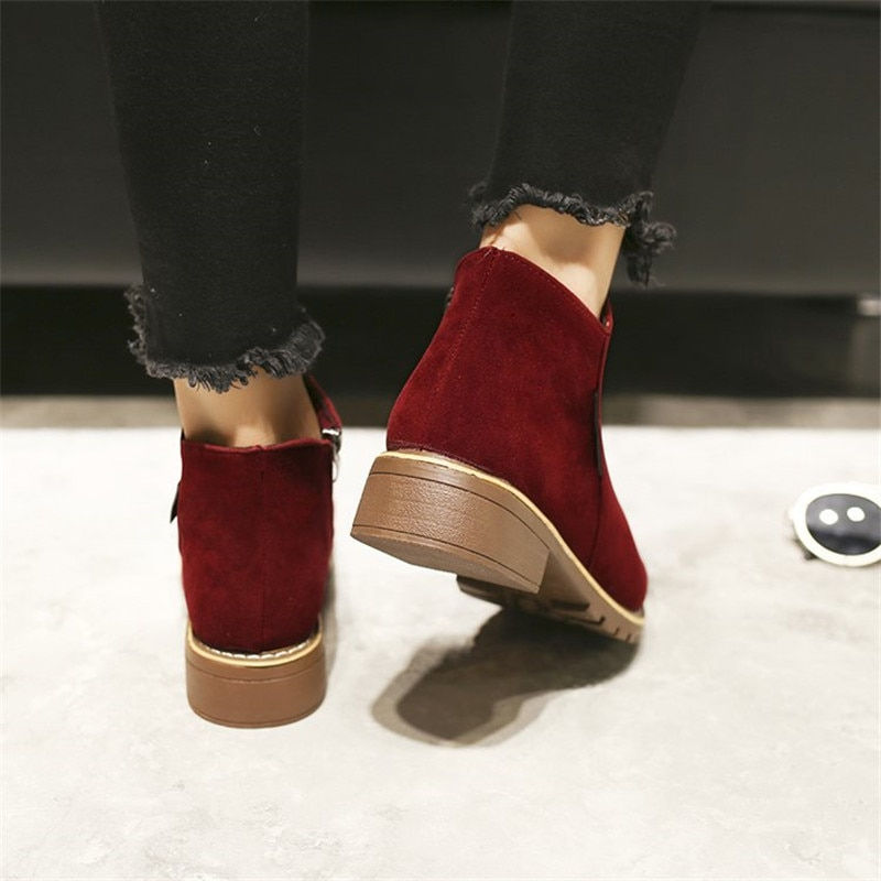 Thumbnail: NEW Women Party Boots Autumn Winter Boots Flock Classic Zipper Snow Ankle Boots