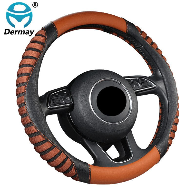 Miniature : DERMAY Car Steering Wheel Cover PU Leather + Ice silk funda volante M size fit 