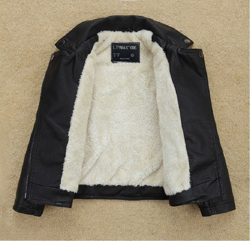 Thumbnail: Fashion Winter Child Coat Fur Padded Heavyweight Baby Girls Boys Leather Jacket