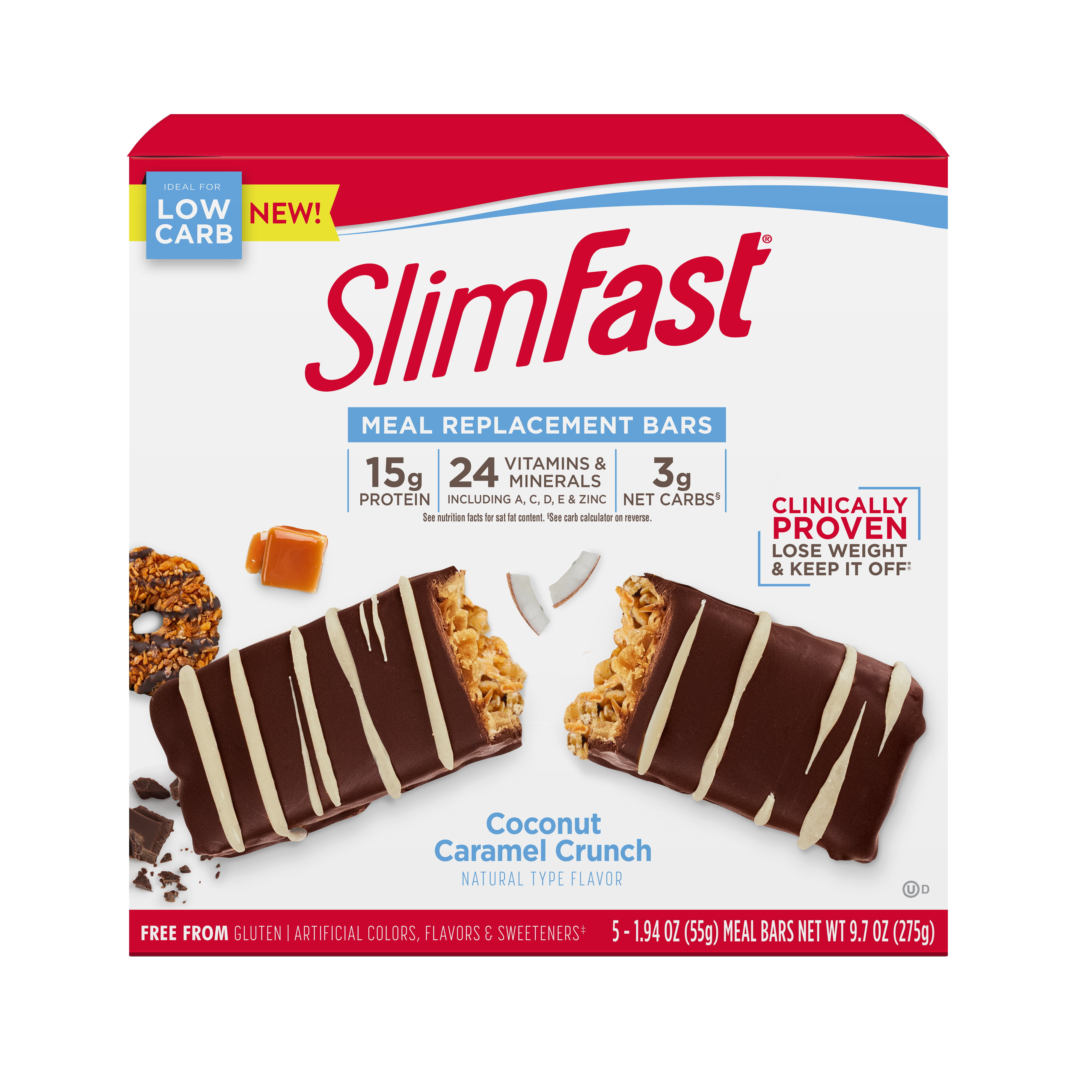 SlimFast Meal Replacement Bars, Coconut Caramel Crunch, 5 Count