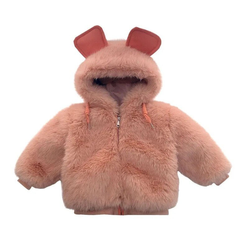 Thumbnail: Plush Jacket Winter Children Cute Ears Hooded Coat Thickened Cartoon Imitation 