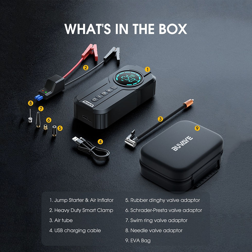 Thumbnail: BUVAYE Car Jump Starter Air Pump Portable Air Compressor Multi-function Tire In