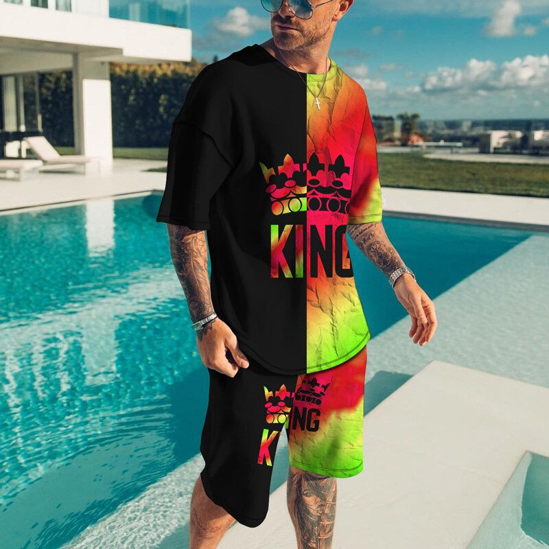 Thumbnail: Fashion Letter Print T-Shirts Summer Casual O-neck Short Sleeve Tee Shorts 2 Pi