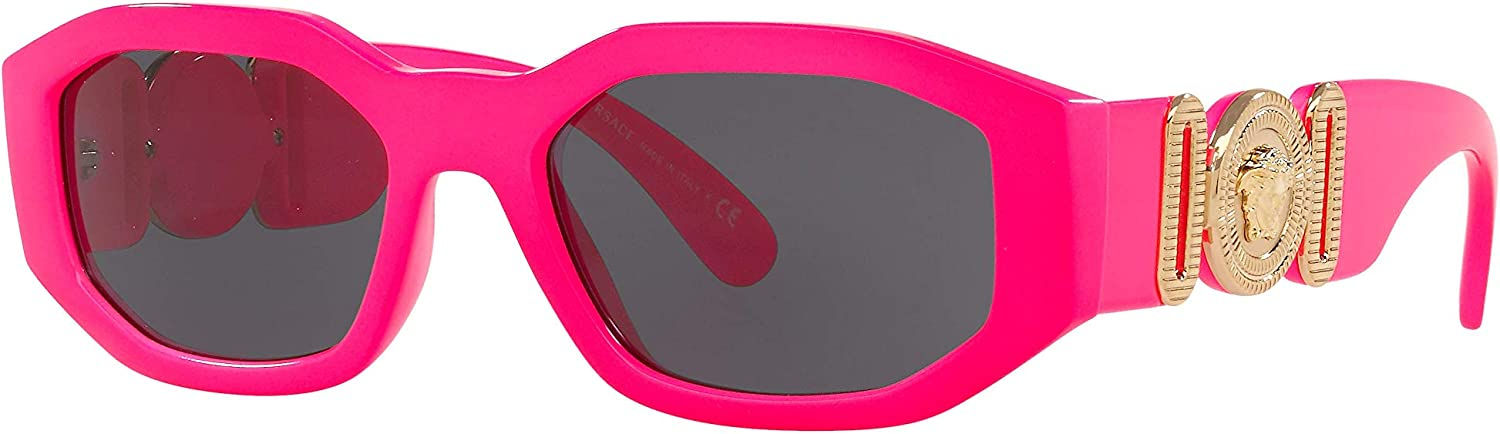 Versace Unisex Sunglasses Fuxia Fluo Frame, Dark Grey Lenses, 53MM