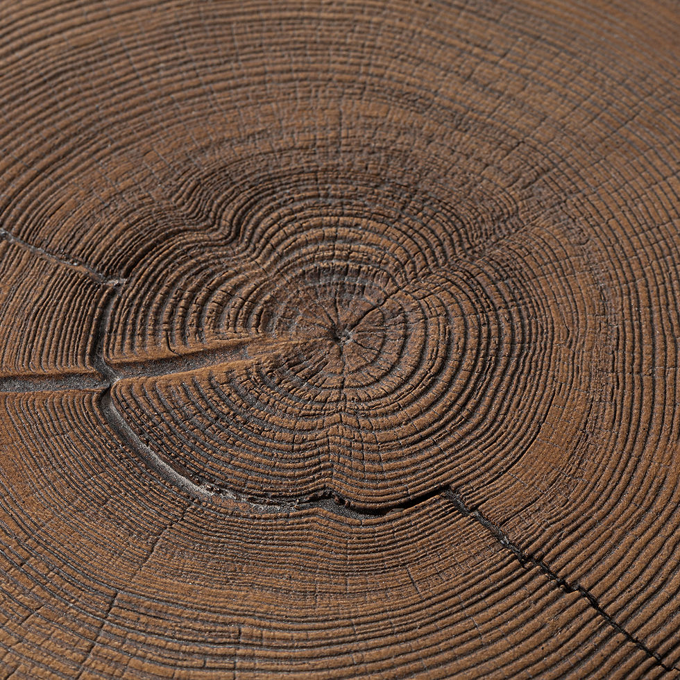 Miniature : Faux-Wood Round Coffee Table, Tree-Trunk Slice End Table Accent Stool