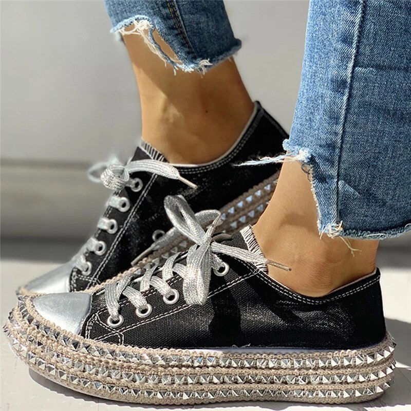 Miniatura: Luxury Brand Designer Canvas Shoes For Women Sneakers Big Size Stylish Chic Poi