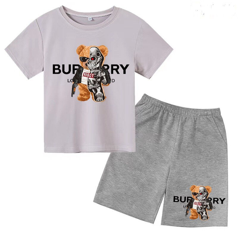 Thumbnail: Children's Summer T-shirt Set Robot Bear Print Girl Baby Boy Clothes Pants Spor
