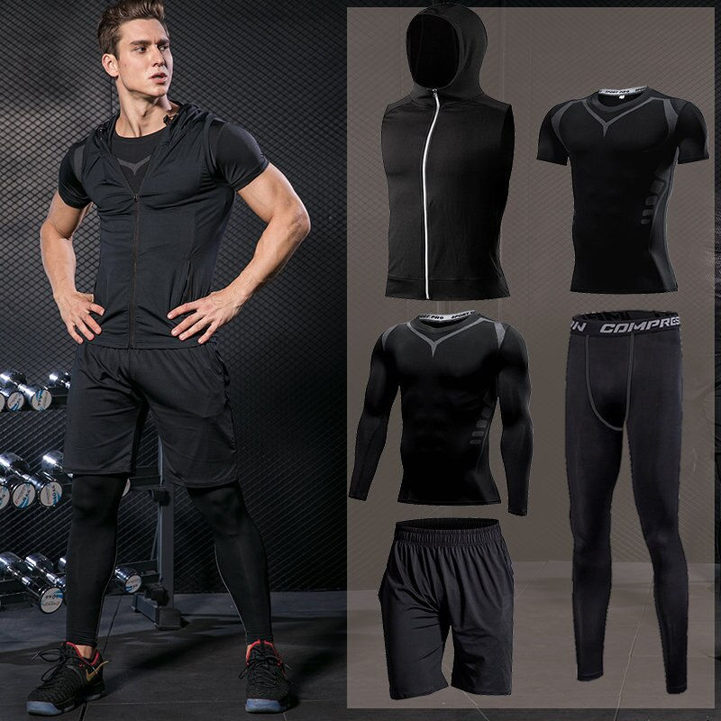 Thumbnail: Men's Tight Sports Suit Gym Fitness Compression Tracksuit Running Sport Set Jog