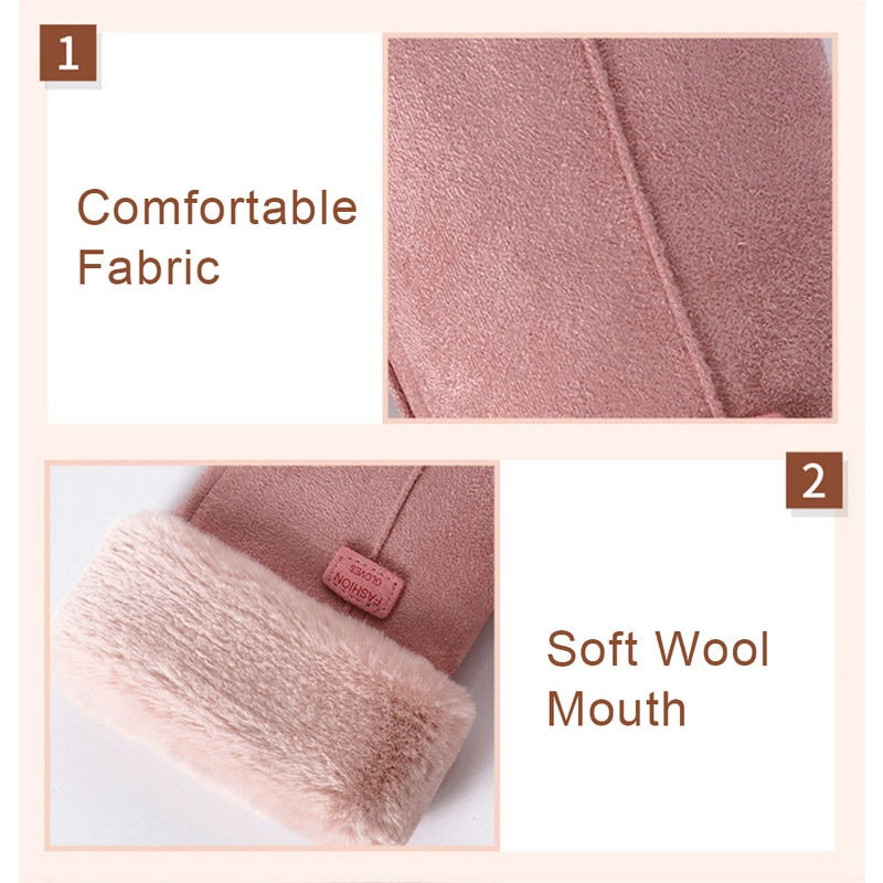 Thumbnail: 2021 New Fashion Women Gloves Autumn Winter Cute Furry Warm Mitts Full Finger M