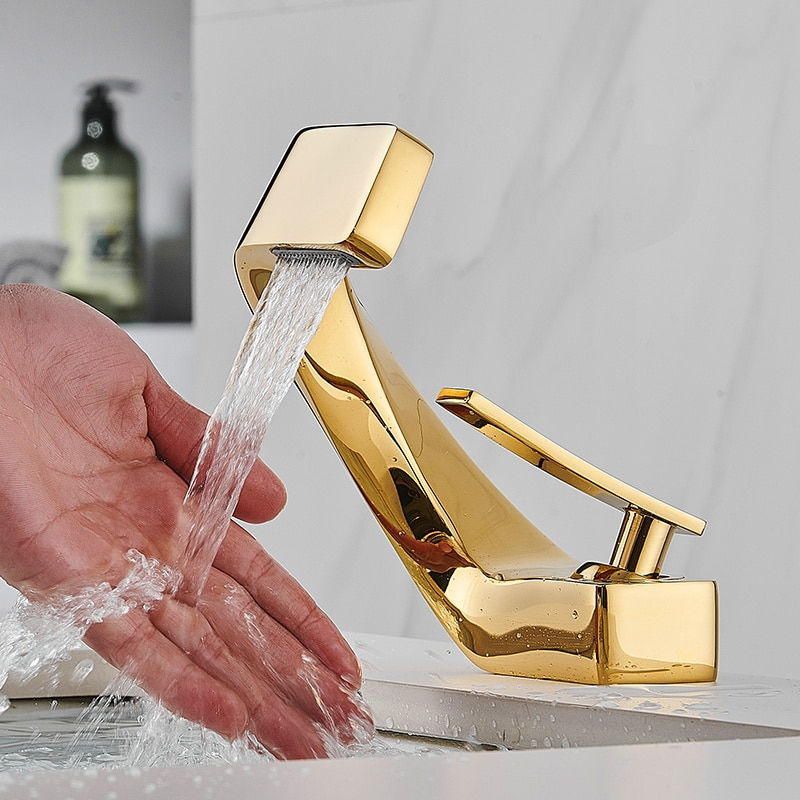 Thumbnail: Bathroom Deck Mounted Basin Faucet Black Sink Tap Single Hole Water Tap Hot and