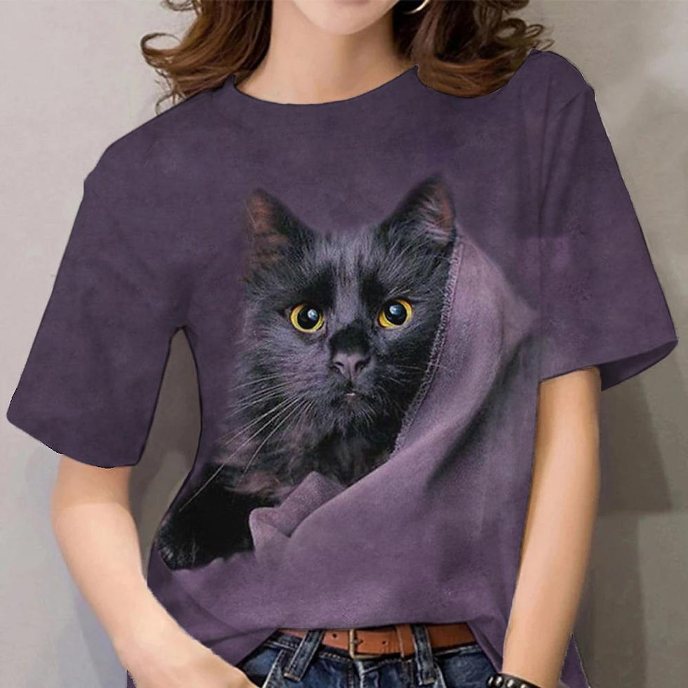 Thumbnail: Summer New Women's T-Shirts Funny 3D Cat Print Tees Trendy Girl Style Short Sle