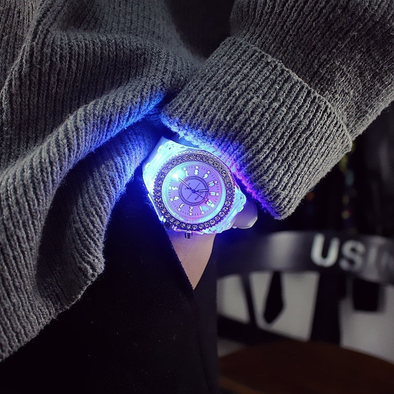 Thumbnail: Fashion LED Sport Watches Geneva Luminous Women Quartz Watch Ladies Women Silic