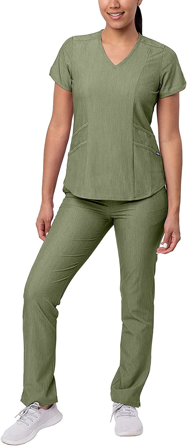 Thumbnail: Adar Pro Core Classic Scrub Set for Women - Tailored V-Neck Scrub Top & Tailore