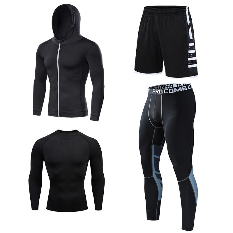 Thumbnail: Mens Compression Sportswear Set Gym Running Sport Clothes Tight T-shirt Lycra L