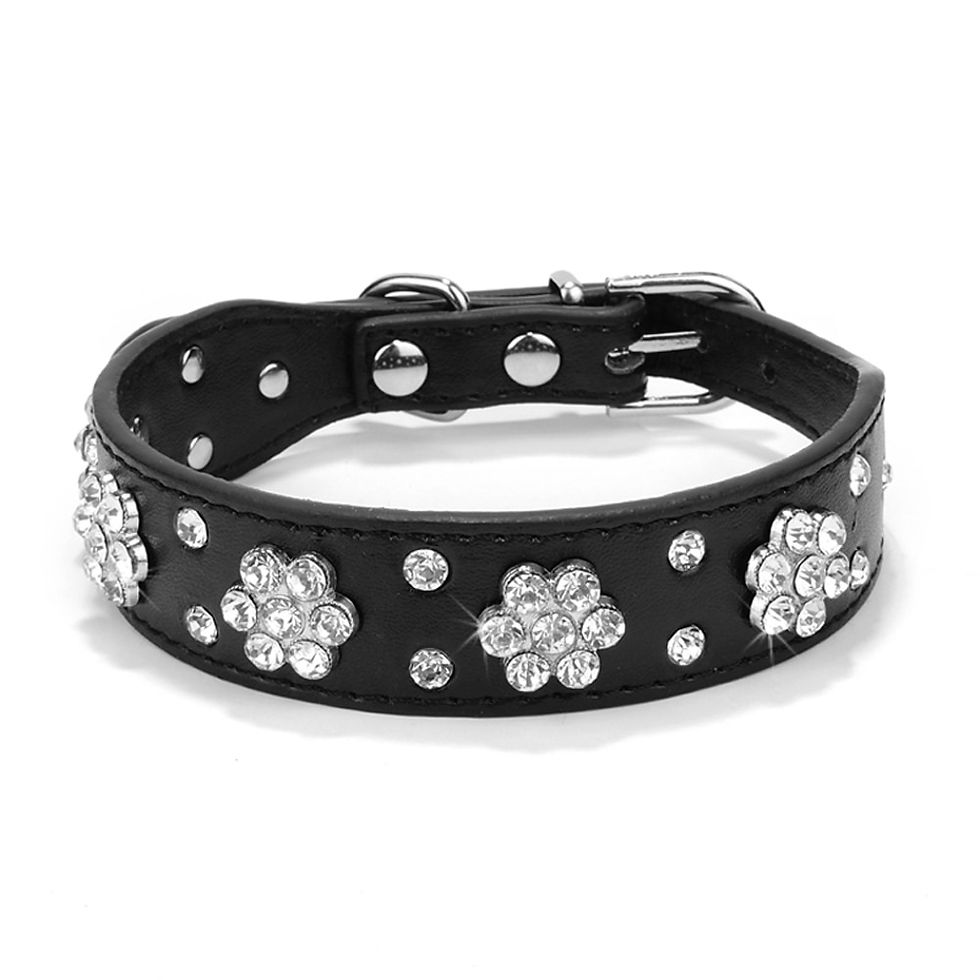 Thumbnail: Bling Rhinestone Puppy Cat Adjustable Leather Collar for Small Medium Dogs