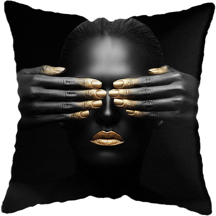 Miniature : 45*45CM Modern Living Room Black Gold African Lady Woman Style Look Art Deco So