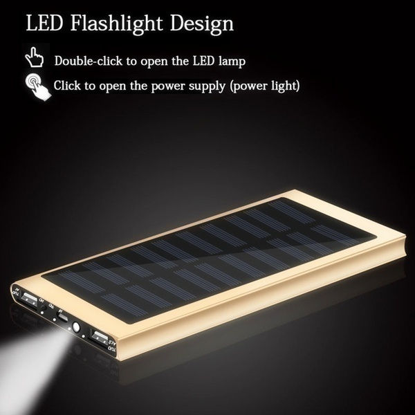 Miniature : Solar Power Bank 30000 mAh Wireless Charger 2USB Portable Charging Ultra-thin P