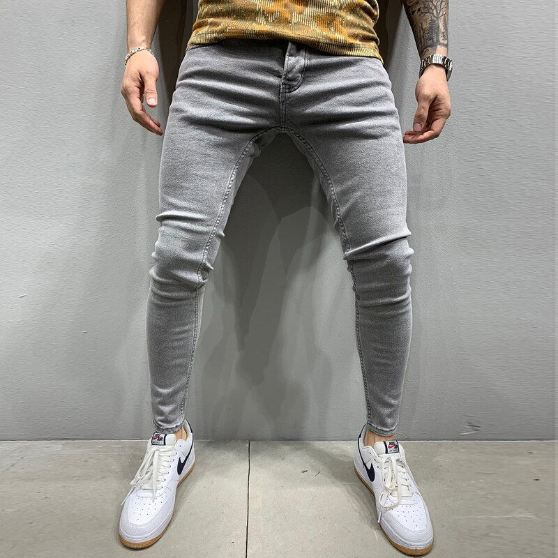 Миниатюра: White Embroidery Jeans Men Cotton Stretchy Ripped Skinny Jeans High Quality Hip