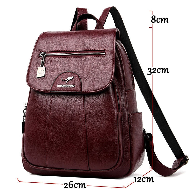 Miniature : Women Leather High Quality Female Vintage Backpack for Girls School Bag Travel