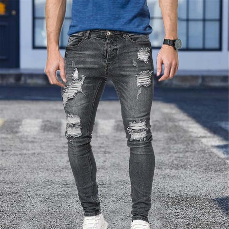 Миниатюра: White Embroidery Jeans Men Cotton Stretchy Ripped Skinny Jeans High Quality Hip