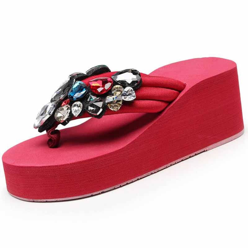 Thumbnail: Women's Slippers Summer Beach Casual Shoes Girls Crystal Wedges Slipper Fashion