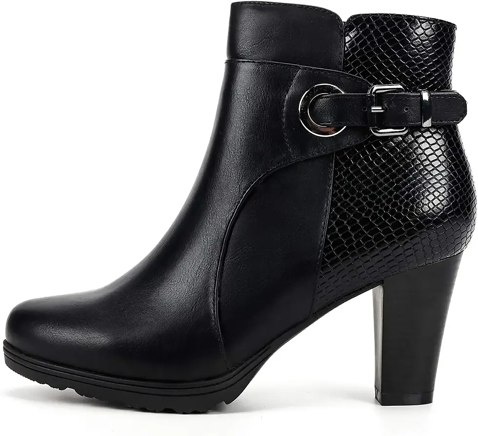 Thumbnail: mysoft Women's Zipper Bootie Chunky Stacked Heel Ankle Boots Buckle Strap Ankle
