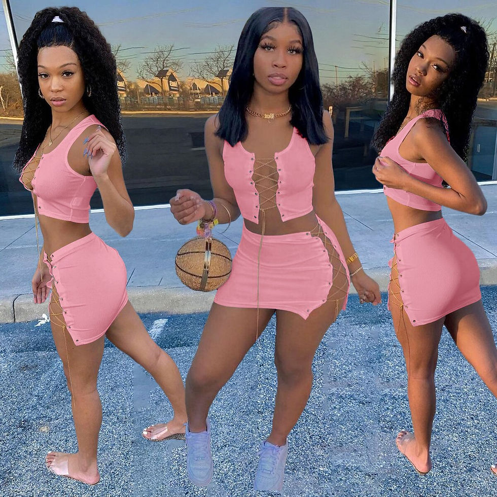 Thumbnail: hirigin Sexy Chain Bandage Two Piece Set Summer Clothes Crop Top Mini Skirt Sui