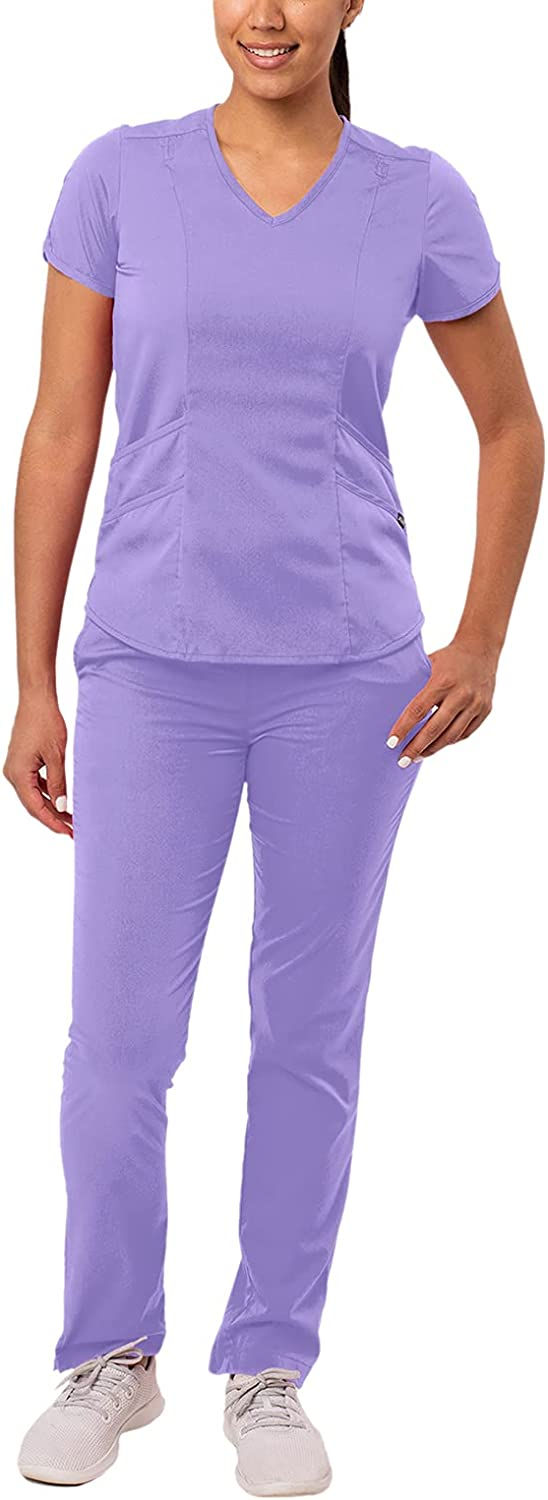 Thumbnail: Adar Pro Core Classic Scrub Set for Women - Tailored V-Neck Scrub Top & Tailore