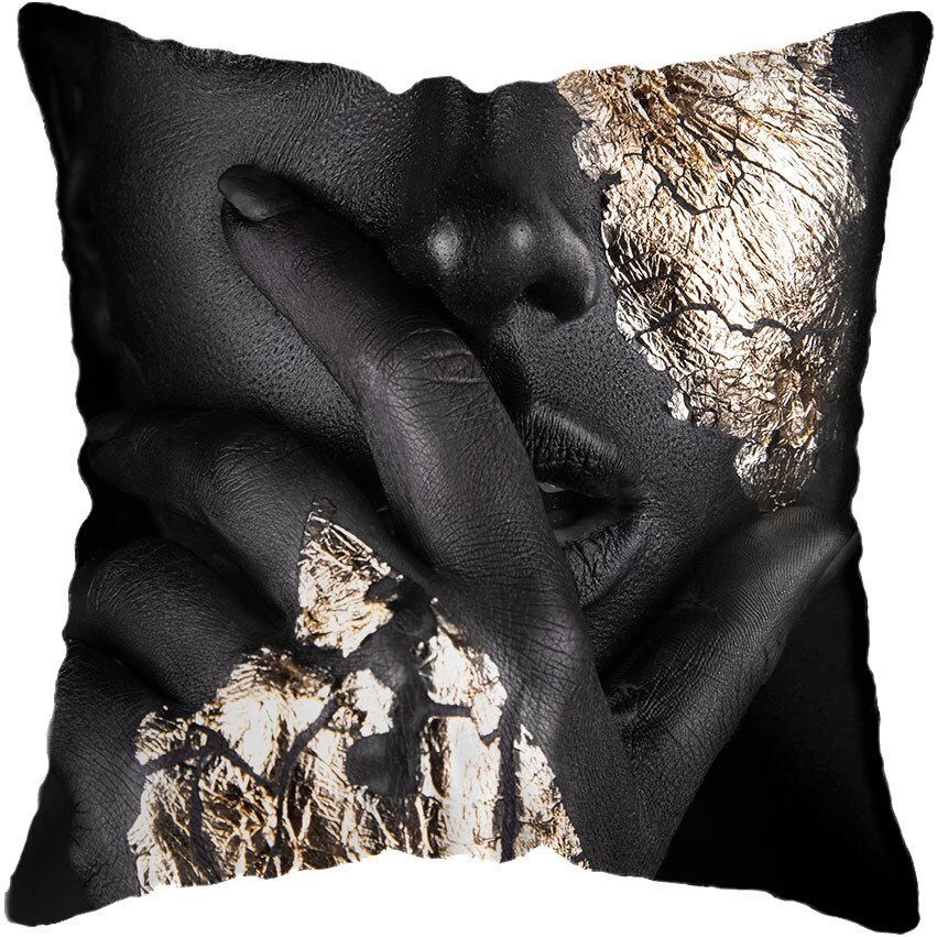 Miniature : 45*45CM Modern Living Room Black Gold African Lady Woman Style Look Art Deco So