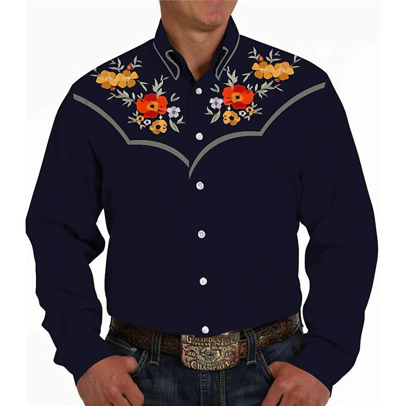 Thumbnail: Trendy Luxury Social Men's Shirts Lapel Button Down Shirts Casual Western Style