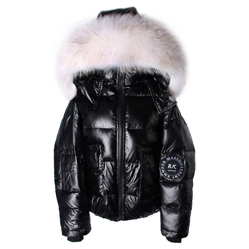 Thumbnail: Maomaokong 2022 Winter New Women Black Short Down Jacket Real Fox Fur Collar Ho