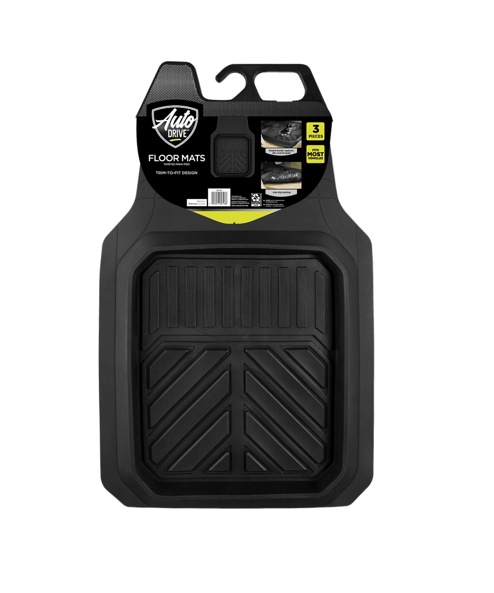 Thumbnail: Auto Drive 3PC Rubber Floor Mat Set Deep Utility Black - Universal Fit, AD07170