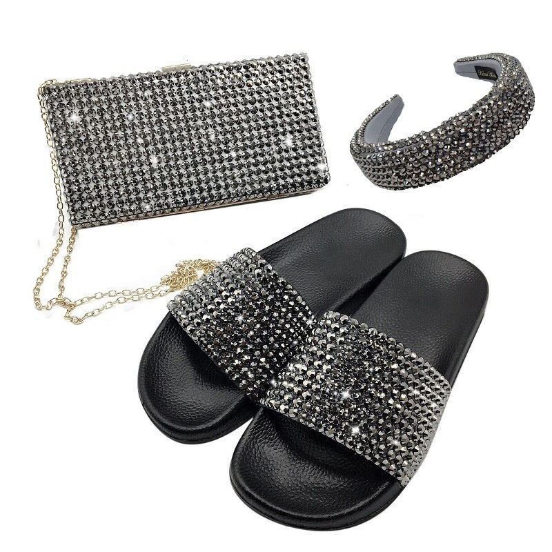 Miniatura: Fashion Women Slippers Shiny Diamonds Pink Slippers Bag Set Matching Blingbing 