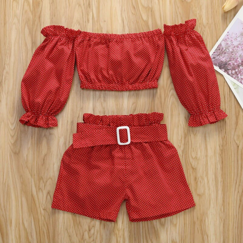 Thumbnail: 1-5Y Toddler Baby Girl Kid Summer Clothes Sets Red Polka Dot Print Long Sleeve 