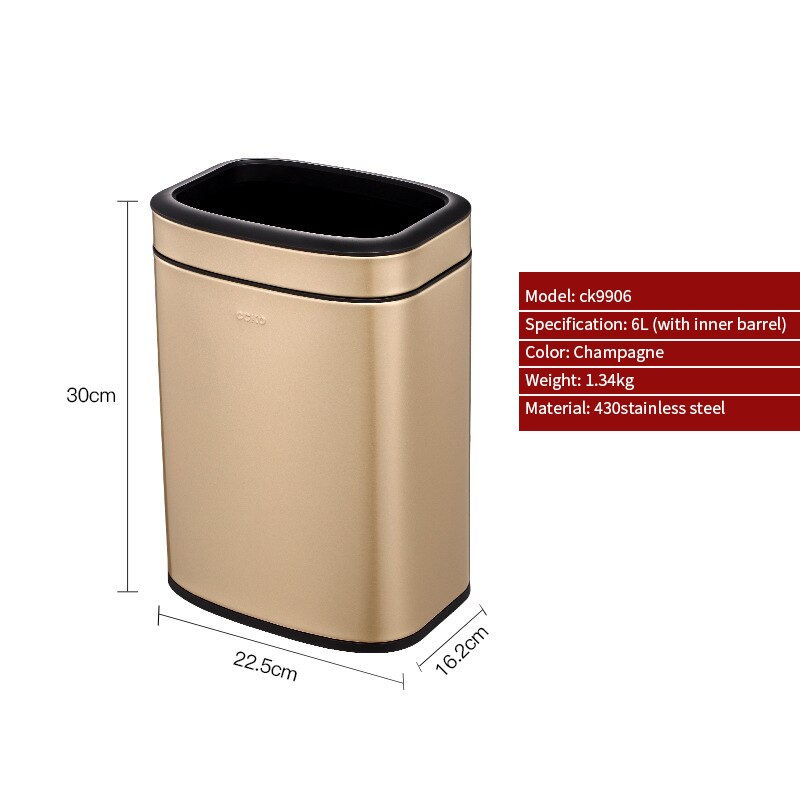 Thumbnail: New 2023 쓰레기통 Stainless Steel Without Lid Trash Can Square Home living Room Bat