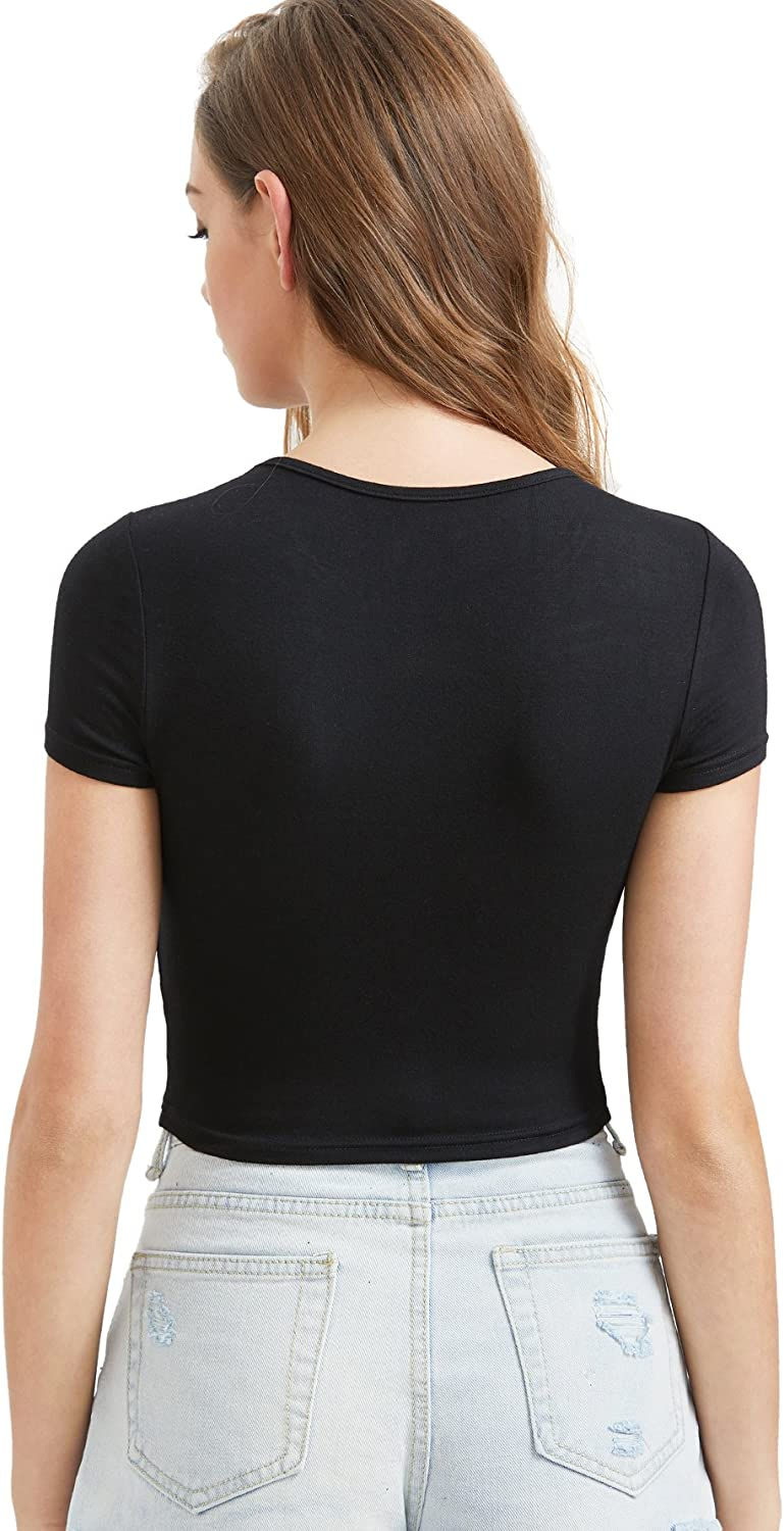Thumbnail: SweatyRocks Women's Basic Short Sleeve Scoop Neck Crop Top