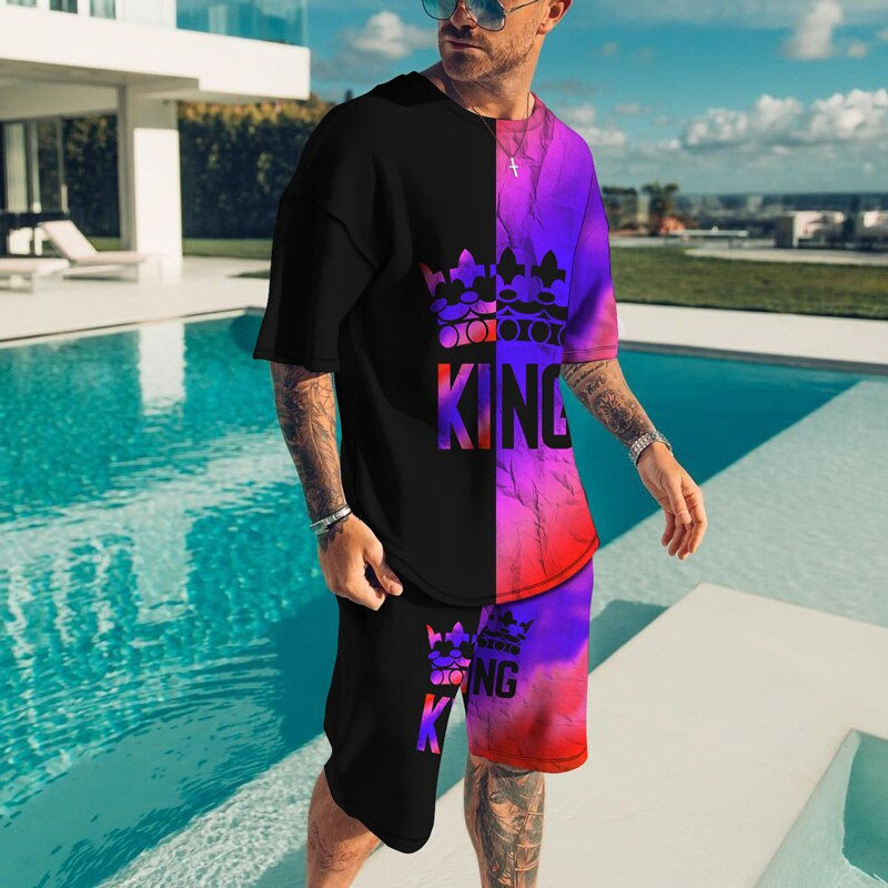 Thumbnail: Fashion Letter Print T-Shirts Summer Casual O-neck Short Sleeve Tee Shorts 2 Pi