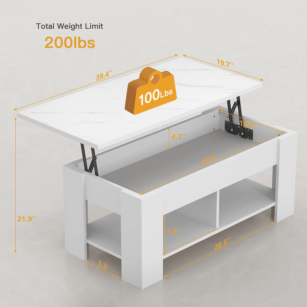 Миниатюра: Noblewell Modern Rectangle Coffee Table Lift Top, Marble White