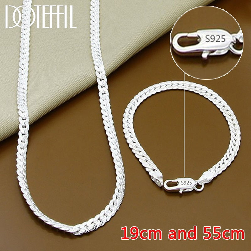 Thumbnail: DOTEFFIL 925 Sterling Silver 8/16/18/20/22/24 Inch 6mm Side Chain Necklace Brac