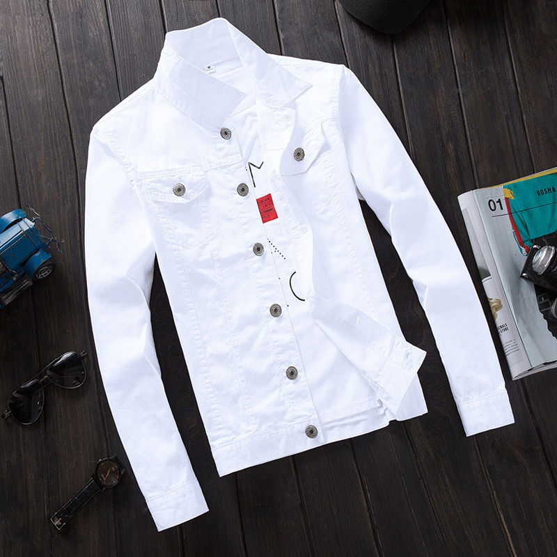 الصورة المصغرة: Spring 2020  Red Pink Black Jeans Jacket Men Slim Streetwear Ripped Denim Jacke