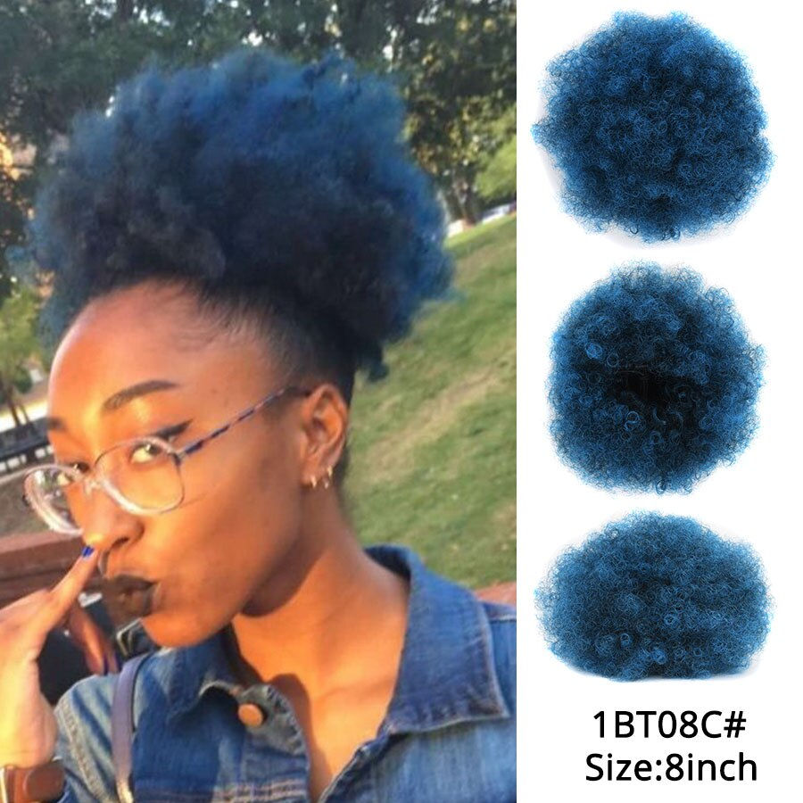 Thumbnail: Leeons New Synthetic Short Afro Puff Hair Bun Afro Puff Drawstring Ponytail Blo