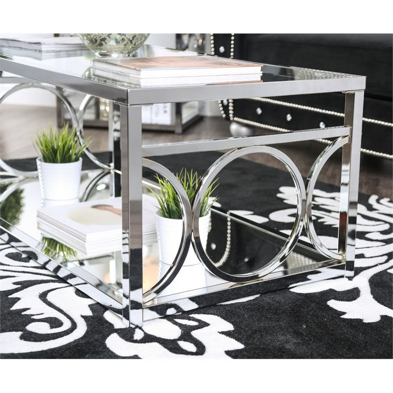 Миниатюра: Bowery Hill Glass Coffee Table in Chrome Finish